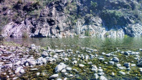 Scenic view of river flowing through rocks