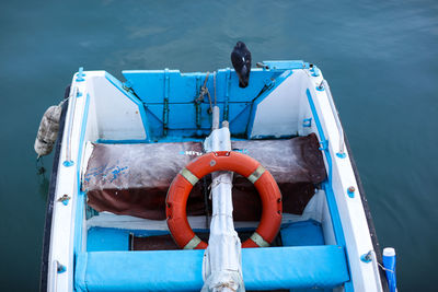 High angle view of ship moored in sea