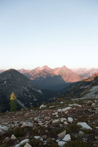 Scenic view of mountains against clear sky