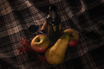 High angle view of apples on table