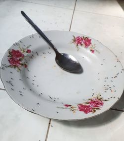 High angle view of breakfast on table