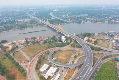 High angle view of city street