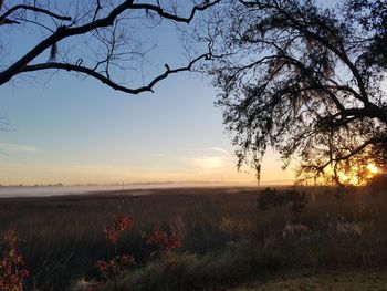 Scenic view of field against sky during sunset