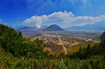 Panoramic view of landscape against cloudy sky