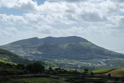 Scenic view of landscape and mountains against sky