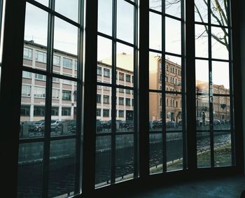 Buildings seen through window