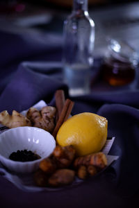 Close-up of breakfast on table