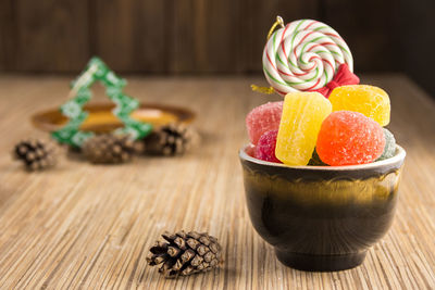 Close-up of dessert on table