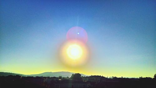 Scenic view of landscape against clear sky at sunset