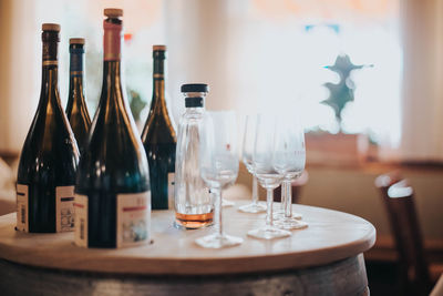 Wine glasses on table