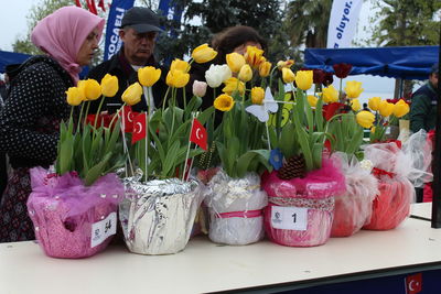 Various flowers in market for sale