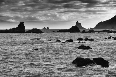 Scenic view of sea against cloudy sky