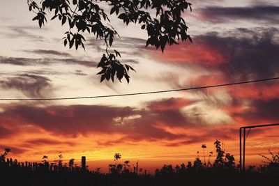 Low angle view of silhouette trees against dramatic sky