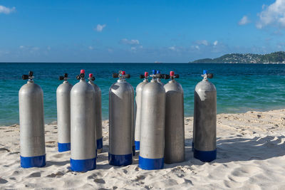 Bottles of oxygen on the beach