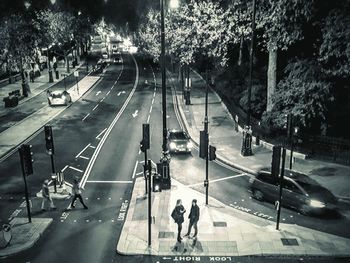 High angle view of people on road in city