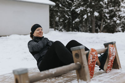 Woman exercising at winter