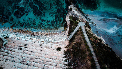 High angle view of person by sea