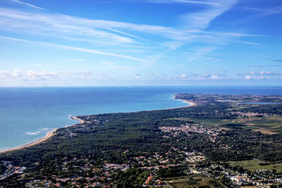 High angle view of bay and sea against sky