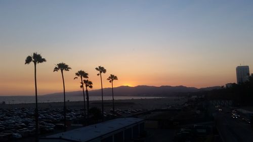 Silhouette palm trees against sky during sunset