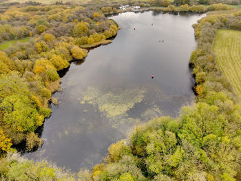 High angle view of lake amidst trees