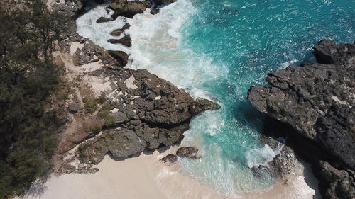 High angle view of rocks on beach