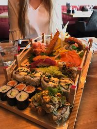 Close-up of sushi served on table