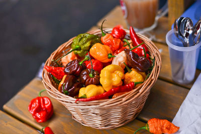 Vegetables in basket on table