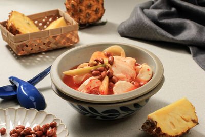 Close-up of food in plate on table