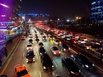 Light trails on road at night