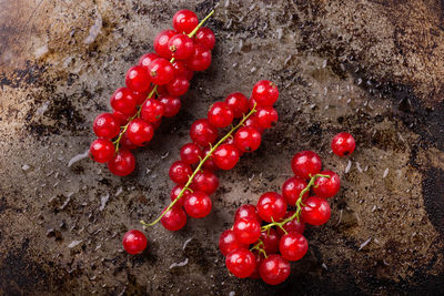 High angle view of strawberries