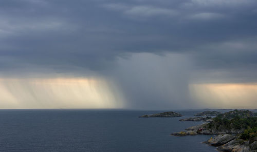 Scenic view of rain and sea against sky