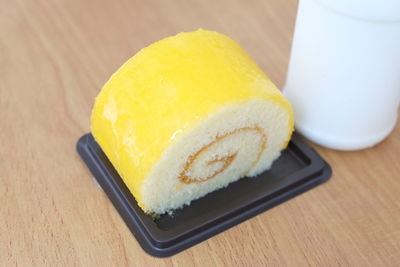 High angle view of ice cream on table