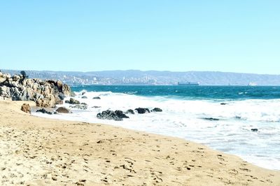 Scenic view of sea against clear sky