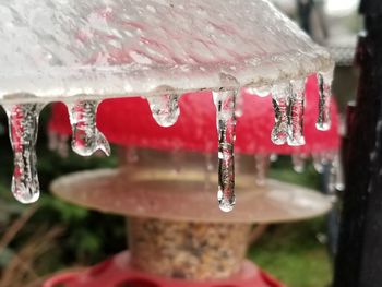 Close-up of raindrops on snow