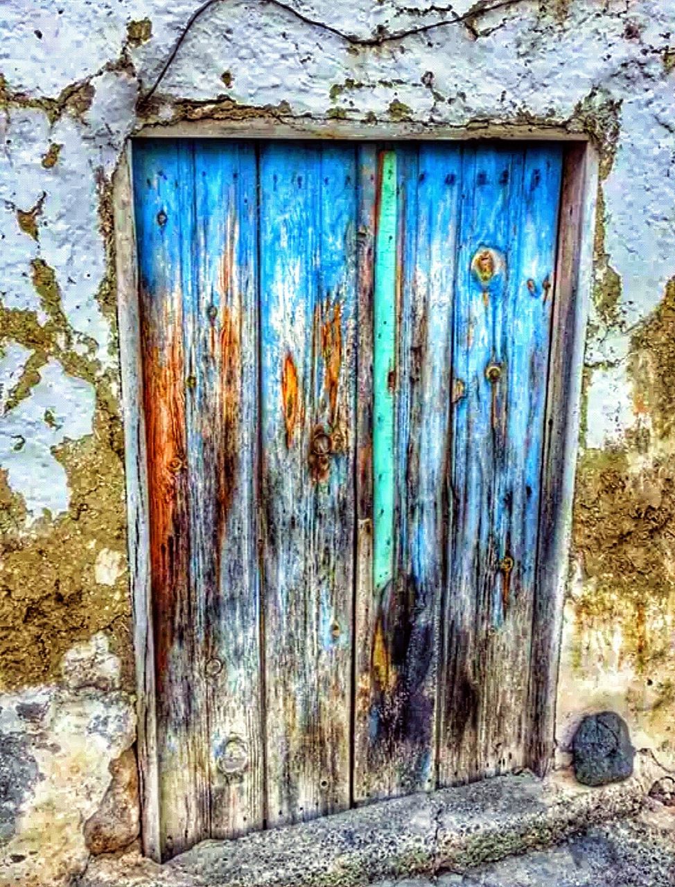 weathered, door, old, built structure, wood - material, abandoned, closed, damaged, architecture, run-down, deterioration, building exterior, house, obsolete, wooden, bad condition, blue, rusty, peeling off, wood
