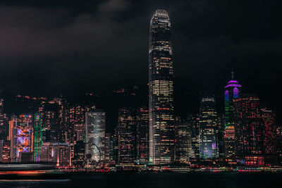 Illuminated buildings in city at night