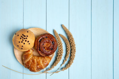 High angle view of breakfast on table