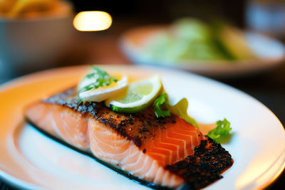 Close-up of food in plate on table