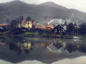 View of town by lake