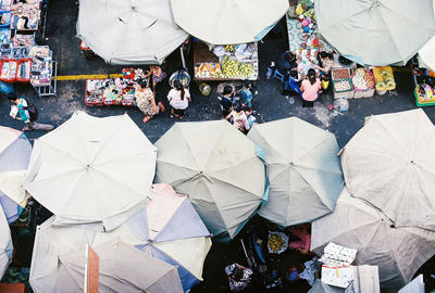 High angle view of people at market