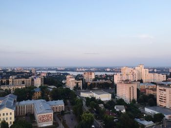 High angle view of buildings in city