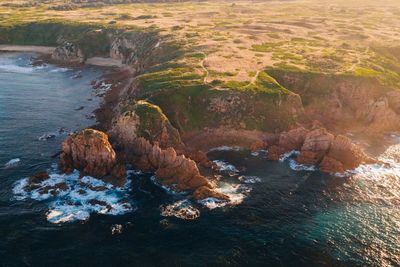 High angle view of rocks on beach