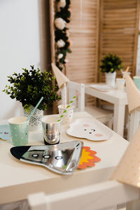 High angle view of potted plant on table at home