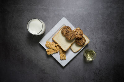 High angle view of cookies on table