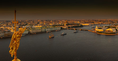 High angle view of city at night