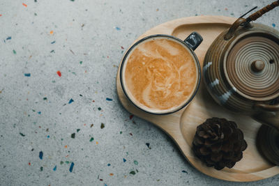 High angle view of coffee on table