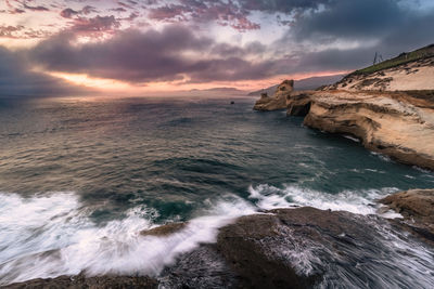 Scenic view of sea against sky during sunset