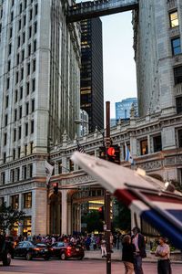 View of city street and modern buildings