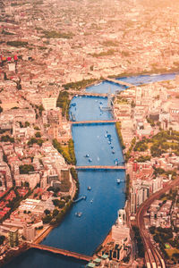 High angle view of building in city with river thames