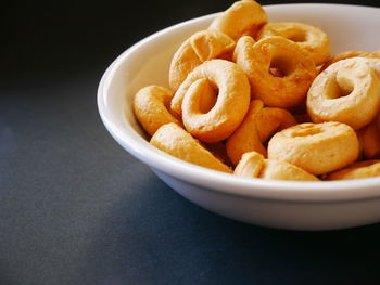 High angle view of food in bowl on table